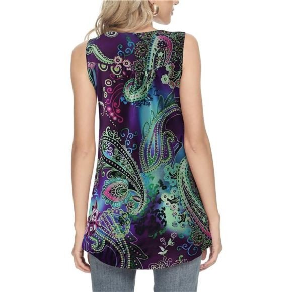 Womens Tank Tops Loose Fit Summer Shirts Pleated Flowy Sleeveless Tunic Tops - Picture 4 of 8